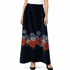 Vintage Velvet Floral Maxi Skirt Black A Line Boho Cottagecore Long Skirt S